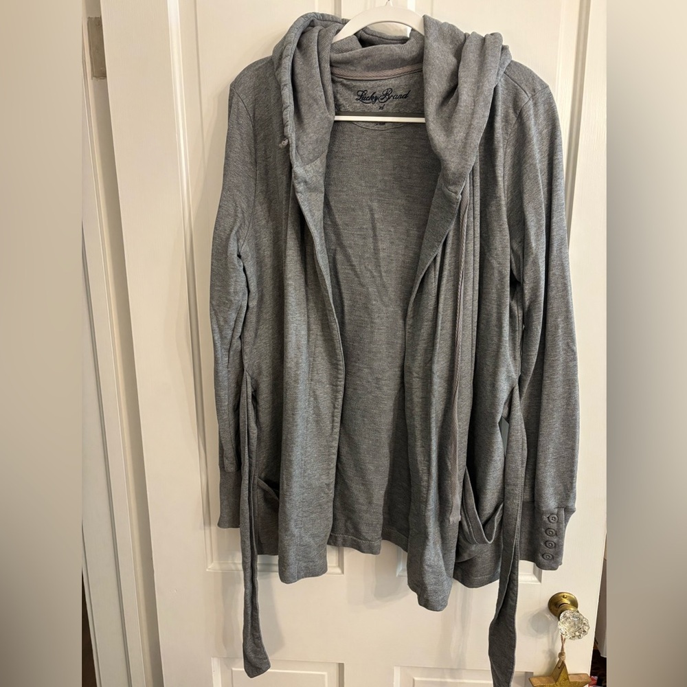Lucky Gray Hooded Cardigan with Button Cuffs